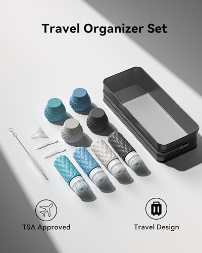 Travel Bottles for Toiletries Silicone Travel Size Containers 3.4oz 1.7oz - color: Grey Blue