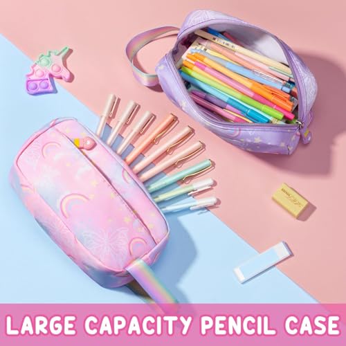 Fimibuke 3PCS Kids Backpack for School Girls with Lunch Box & Pencil Case - color: Blue Rainbow