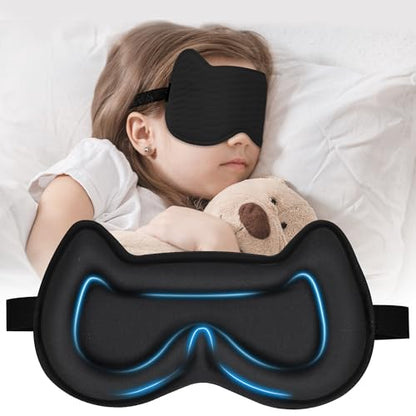 Kids Sleep Mask for Sleeping, Soft 3D Contoured Eye Mask for Kids - color: Black-kids