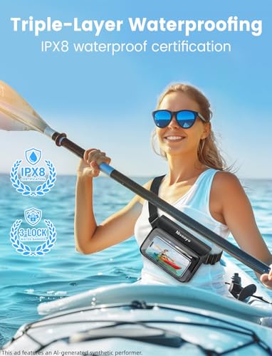Niveaya IPX8 Floating Waterproof Fanny Pack Holds Phone, Passport & Cash - color: Black&Army Green