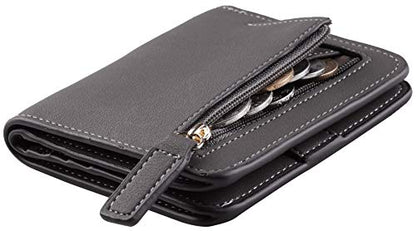 Toughergun Women’s Small Slim Leather Wallet with RFID Protection, Compact Bifold Mini Purse with Clear ID Window - color: 06 ReNapa Grey Deep