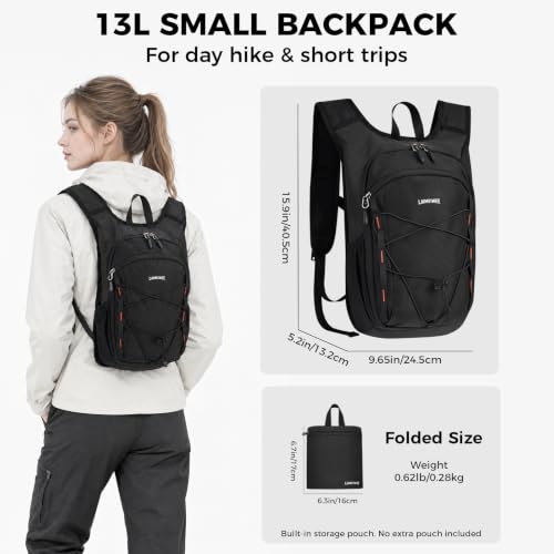 Small Hiking Backpack 13L Lightweight Foldable Travel Daypack for Men Women - color: Black