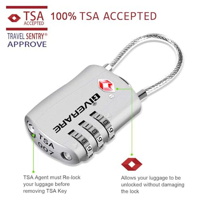 GIVERARE 2 Pack TSA Approved Luggage Locks, Combination Travel Cable Lock, Re-settable 3-Digit Padlocks with Alloy Body, Keyless TSA Padlock for Gym Locker, Golf Bag Case-Silver - color: 2 pack Silver