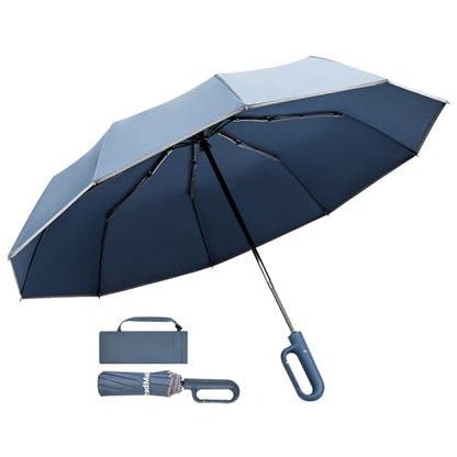 TradMall Travel Umbrella Windproof with Reflective Stripe - color: Blue