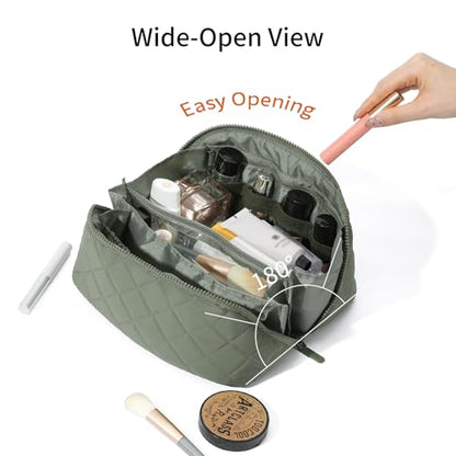 Makeup Bag for Woman Quilted Puffer Cosmetic Bags Travel Organizer Large Capacity Wide-open Pouch Toiletry Bag Set - color: B01-Green