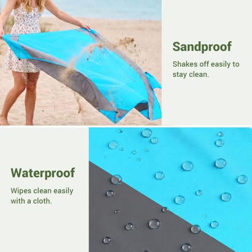 Wolfwise 108" × 120" XXL Beach Blanket, Waterproof & Sandproof Picnic Mat with 4 Sand Pockets & 4 Stakes, Windproof Outdoor Camping Beach Mat, Lightweight, Fits 8 People, Blue - color: Blue, size: 108" x 120"（8 Person)