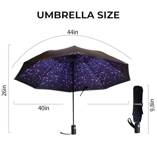 LLanxiry Compact Travel Umbrella, Windproof Automatic Umbrellas for Rain - color: (Star)
