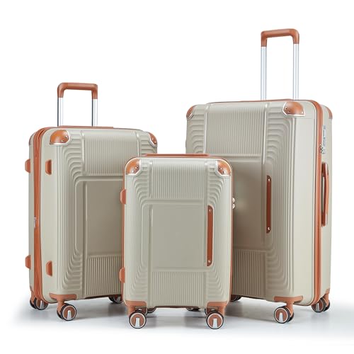3 Piece Luggage Set with YKK Zippers and TSA Lock - color: Light Khaki, size: 3 Piece Set (20in24in28in)