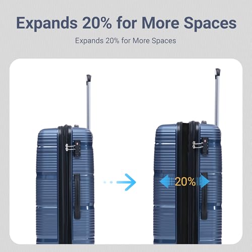 Rosamo 4 Piece PP Hardside Expandable Luggage Set - Lightweight 29/25/21/16 Inch Spinner Suitcase with TSA Lock & Telescoping Handle, Durable Travel Luggage - color: CharmBlue