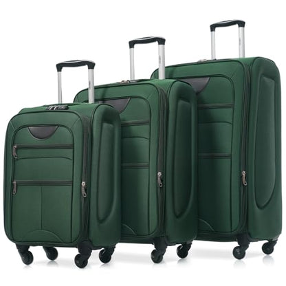 Merax Suitcase Set, Softside 3-Piece Expandable Luggage - color: Dark Green(22/26/30)