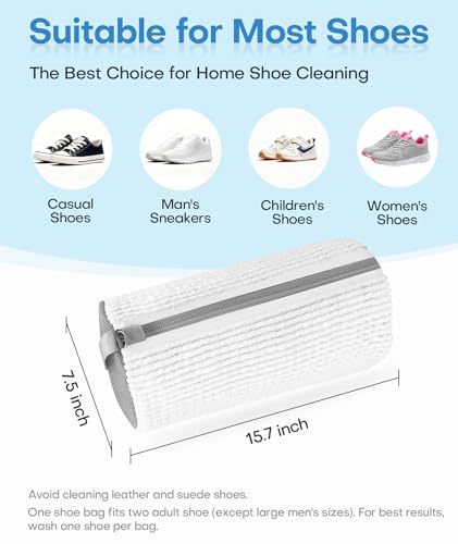 3-IN-1 Laundry & Shoe Washing Machine Bag : Laundry Shoe Bag for Washer & Dryer,Shoe Cleaning Bag for Sneakers,Tennis,Self-locking Zipper & Microfiber,Include 3 Laundry Bag & 2 Shoe Bag (White 2PC) - color: White 2PC