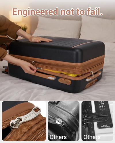 Kono 3-Piece Luggage Set 20/24/28 Expandable Hardshell Long Trip Black - color: Black, size: 3-piece set (20/24/28)