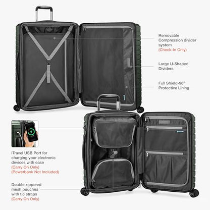 Traveler's Choice Archer Polycarbonate Hardside Spinner Luggage Set, Tie Down Straps, Green, Checked 29-Inch - color: Green, size: 1-Piece (Checked 29-Inch)