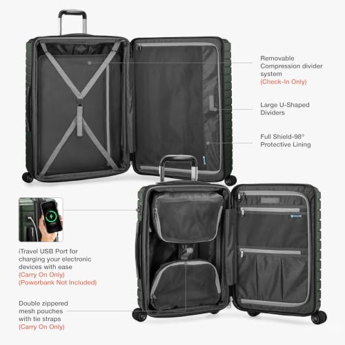 Traveler's Choice Archer Polycarbonate Hardside Spinner Luggage Set, Tie Down Straps, Green, Checked 29-Inch - color: Green, size: 1-Piece (Checked 29-Inch)