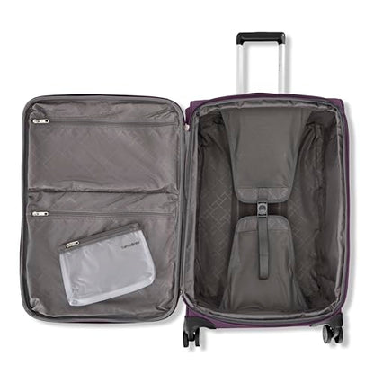 Samsonite Soft-Sided 25-Inch Lightweight Medium Checked Expandable Element Suitcase: Durable, 360° Spinner Wheels, Adjustable Telescopic Handle, 2 Front & 1 Side Pocket- Purple - color: Purple, size: 25-Inch Checked-Medium