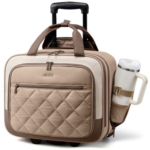 LOVEVOOK Rolling Laptop Bag for Women, Underseat Carry On Bag with Wheels - color: Puffer Khaki