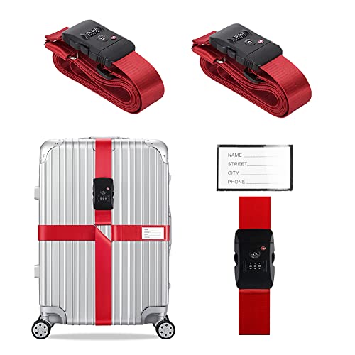 Veki Cross Luggage Straps Set TSA Approved with Lock, Red, 2pcs - color: Red, size: 2pcs
