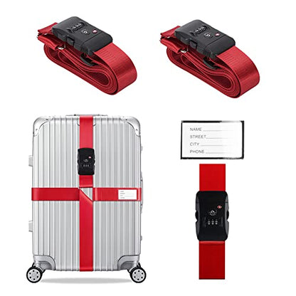 Veki Cross Luggage Straps Set TSA Approved with Lock, Red, 2pcs - color: Red, size: 2pcs