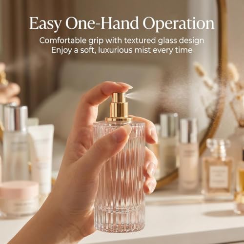 YU FENG 2 Pack 100ml Glass Perfume Spray Bottles, Gold Rim Atomizer - color: Ivory Cylinder