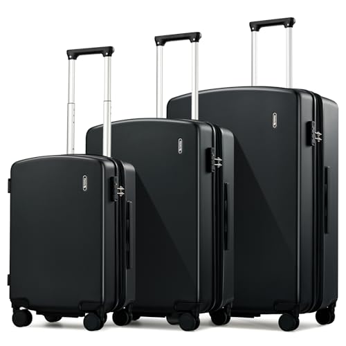 Hanke Expandable Luggage Sets 3 Piece, 20/24/28 Inch Hard Shell Suitcase - color: Jet Black, size: 20+24+28 Inch EXT