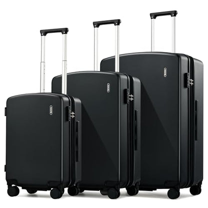 Hanke Expandable Luggage Sets 3 Piece, 20/24/28 Inch Hard Shell Suitcase - color: Jet Black, size: 20+24+28 Inch EXT