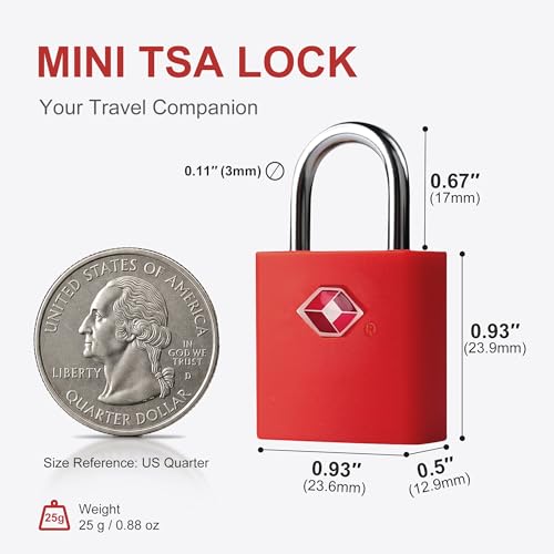 Luggage Locks TSA Approved, Small Padlock with Key, 4 Pack - color: Red