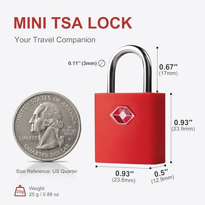 Luggage Locks TSA Approved, Small Padlock with Key, 4 Pack - color: Red