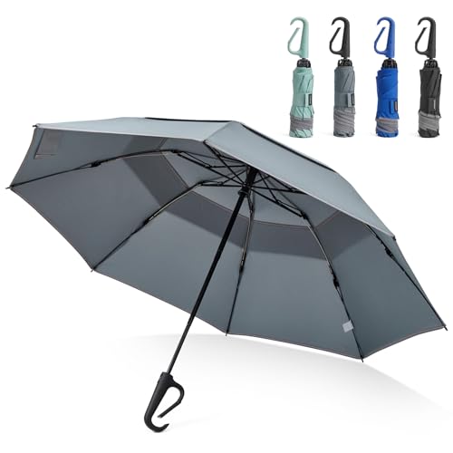 G4Free 46inch Ring Buckle Umbrella, Inverted Design with Carabiner Handle - color: Grey