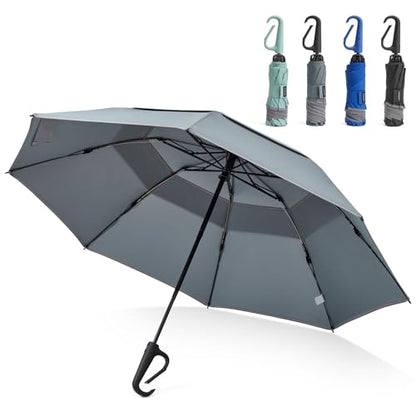 G4Free 46inch Ring Buckle Umbrella, Inverted Design with Carabiner Handle - color: Grey