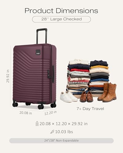 Coolife Luggage, Lightweight PC Hardside Suitcase, Checked-Large 28-Inch - color: Dark Purple, size: Checked-Large 28-Inch