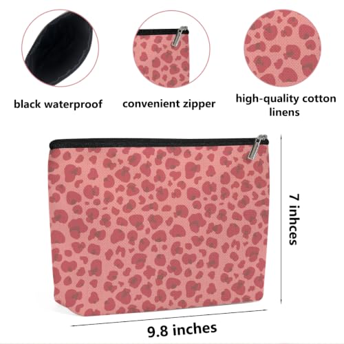 Pink Leopard Print Makeup Bag Cosmetic Bag, Makeup Organizer for Women - color: Raw Powder Leopard Print 586