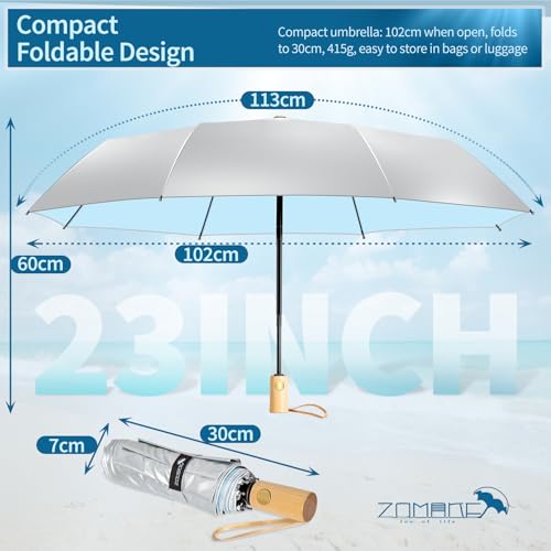 ZOMAKE UV Umbrella for Sun Protection, Travel Compact Sun Umbrellas 46Inch - color: B:Silver,Light Blue