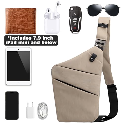 Anti Theft Travel Bag Sling Cross-body Bag Large Capacity - color: Khaki, style: Right Shoulder