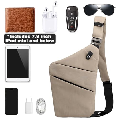 Anti Theft Travel Bag Sling Cross-body Bag Large Capacity - color: Khaki, style: Right Shoulder