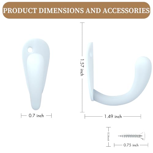 CBWLWJ 32 Pack Coat Hooks Wall Mounted Single Prong Robe Wall Hooks for Hanging Towel Hooks for Living Room, Bathroom, Kitchen, Bedroom for Coat, Bag, Scarf, Towel, Hat, Key, Cup (White) - color: White