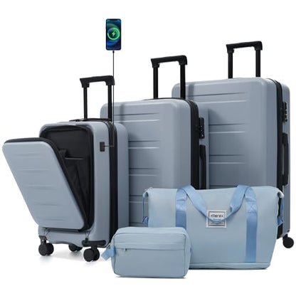 Merax 5 Piece Luggage Set,Front Opening Hardside Suitcase Set.Blue - color: Blue, size: 5 Piece(20/24/28/DB/TB)
