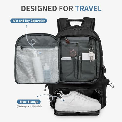 Travel Backpack with Shoe Compartment 45L TSA Carry on Fits 18.4" - color: Expandable Black