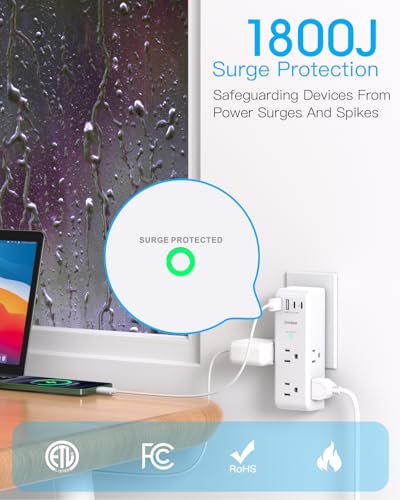 PD 30W Surge Protector Outlet Extender with Rotating Plug, USB Wall Outlet - color: White, size: 2C2A&PD 30W, 1 Pack