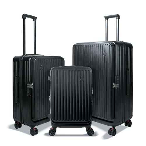 Checked Luggage with Spinner wheels, 24 inch luggage, Medium Suitcases with Wheels,Hard Shell Top-open Design Expandable Luggage - color: Black, size: 24 inch