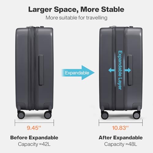 mixi 20 Inch Large Expandable Carry on Luggage Suitcase with Spinner Wheels, Hardside Rolling Travel Suitcase PC with TSA Lock, Rock Gray - color: Rock Gray, size: 20in Expandable