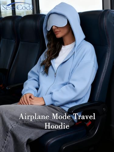 SeSe Code Unisex Zip Up Hoodie With Eye Mask Airplane Mode Travel Hoodies - color: Blue, size: Large