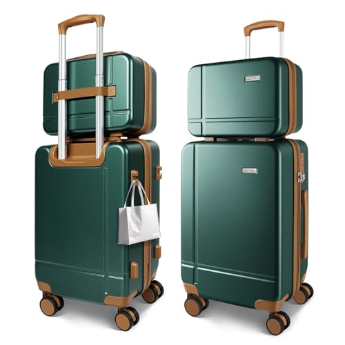14" 20" Durable Luggage Set, 2 Piece Travel Hardshell Suitcase with 360 Double Smooth Spinner Wheels & TSA Lock for Adventure & Long Trips Carry on & Air Checked Green - color: GREEN