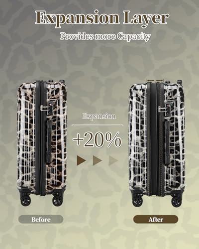 Carry On Luggage 22x14x9 Airline Approved, Suitcases with Wheels - color: Cheetah, size: S(carry-on-20")