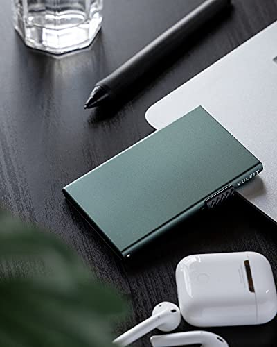 VULKIT 미니멀리스트 신용 카드 홀더 팝업 카드 케이스 RFID 보호 슬림 메탈 지갑 카드 홀더 지갑, 미드나잇 그린, 미니멀리스트 - color: 미드나잇 그린