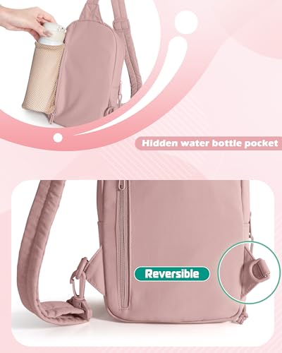 Smasrob Puffer Sling Bag for Women with RFID Blocking Pocket - color: Dark Pink