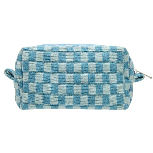 Checkered Makeup Bag for Purse, Small Travel Cosmetic Pouch,Lake Blue - color: Lake Blue
