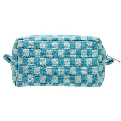 Checkered Makeup Bag for Purse, Small Travel Cosmetic Pouch,Lake Blue - color: Lake Blue