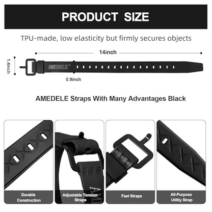 4 Pack 14" Rubber Tie Down Straps,Quick Lashing Straps with Buckles - color: Black, size: 14" Length / 4 Pack