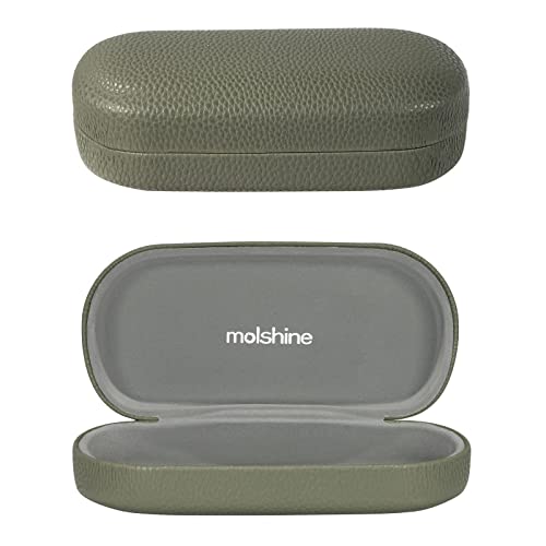 molshine Hard Shell Leather Sunglasses Case,Classic Large Glasses Case for Women Men,Sunglass Eyeglasses - color: Olive Green