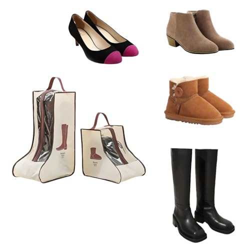 Rikyo 2 Set Beige Boot Bags with Clear Window, 11x11Inch,Portable - color: Beige-Short